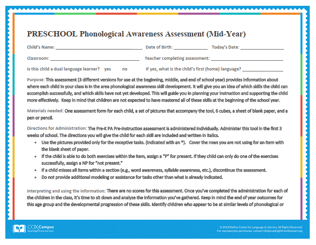 Mid-Year Preschool Phonological Awareness Assessment