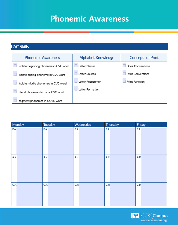 Weekly PAC Planning Form (Fillable)