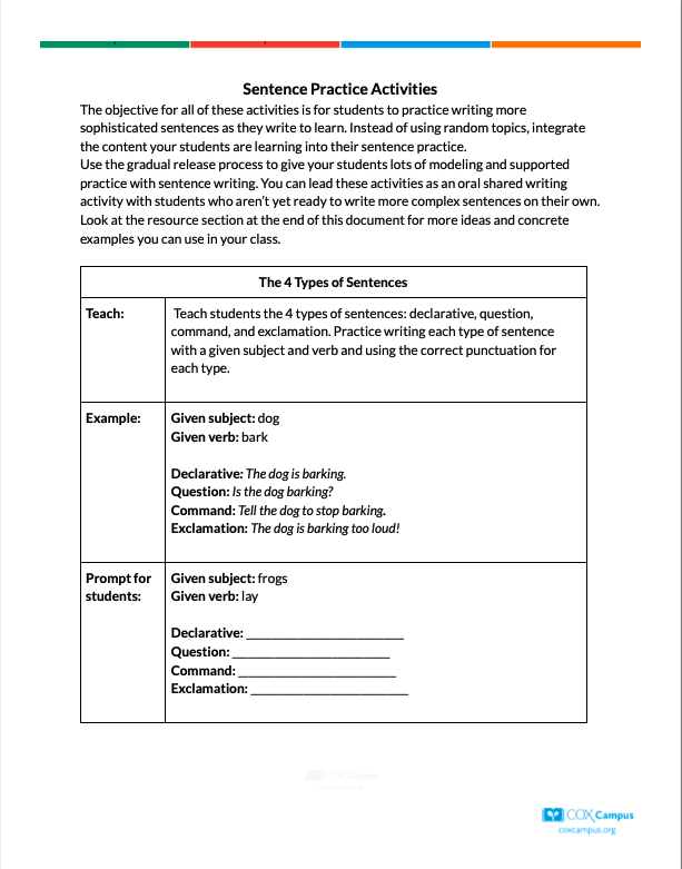 Sentence-Level Practice Activities