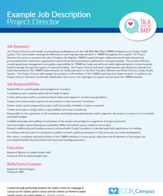 TWMB@Grady Job Description: Project Director