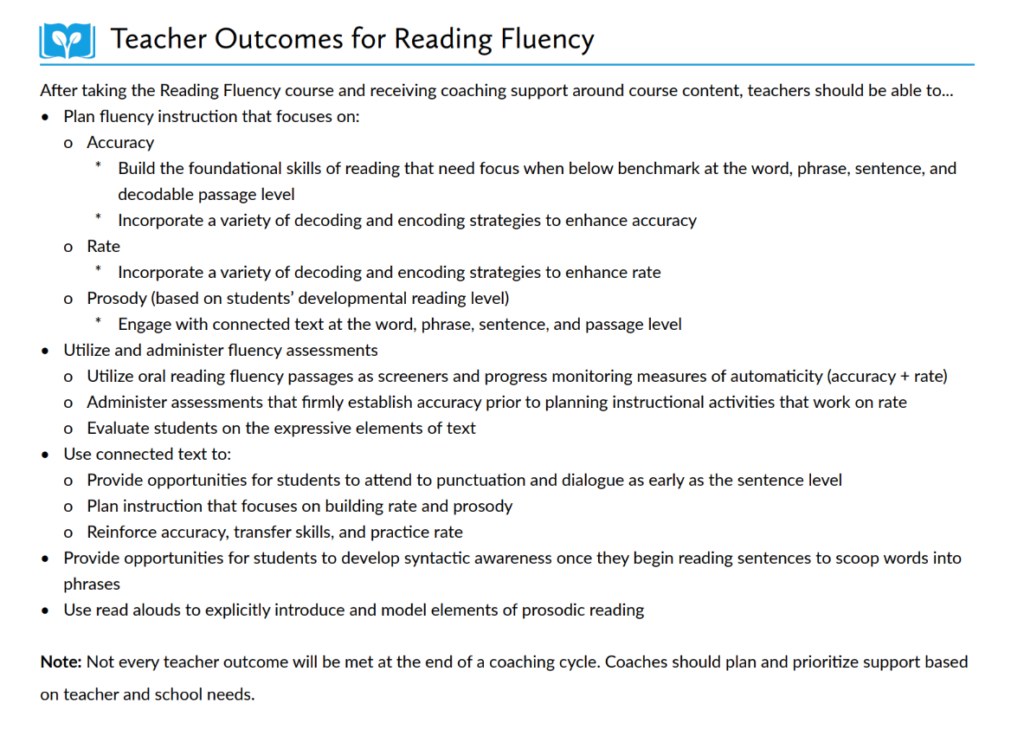 Teacher Outcomes for Reading Fluency