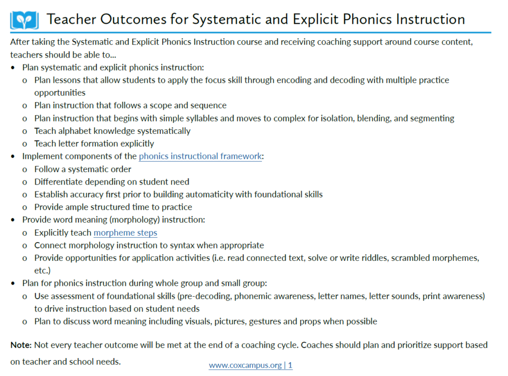 Teacher Outcomes for Systematic and Explicit Phonics Instruction