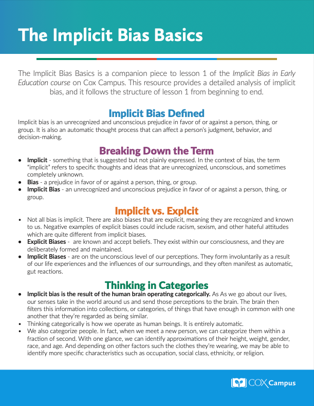 The Implicit Bias Basics | Resource Library | Cox Campus