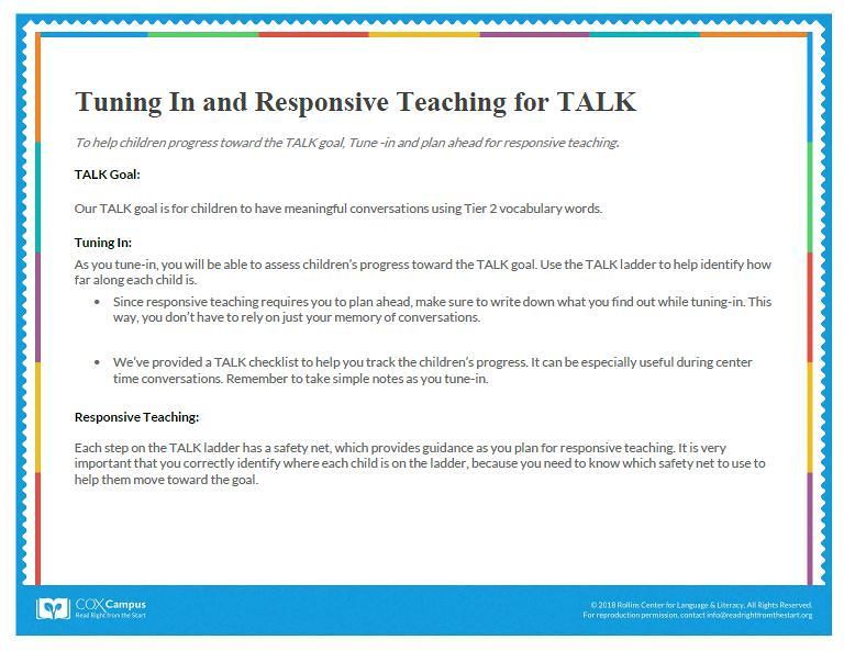 Tuning-In and Responsive Teaching for TALK Teaching Aid