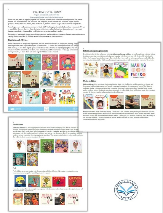 Literacy & Justice: Inquiry Questions- Who Am I?  Why do I matter? (All About Me Theme Booklist)