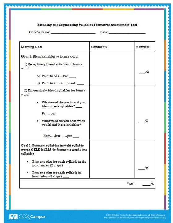 Blending and Segmenting Syllables Formative Assessment (Fillable)