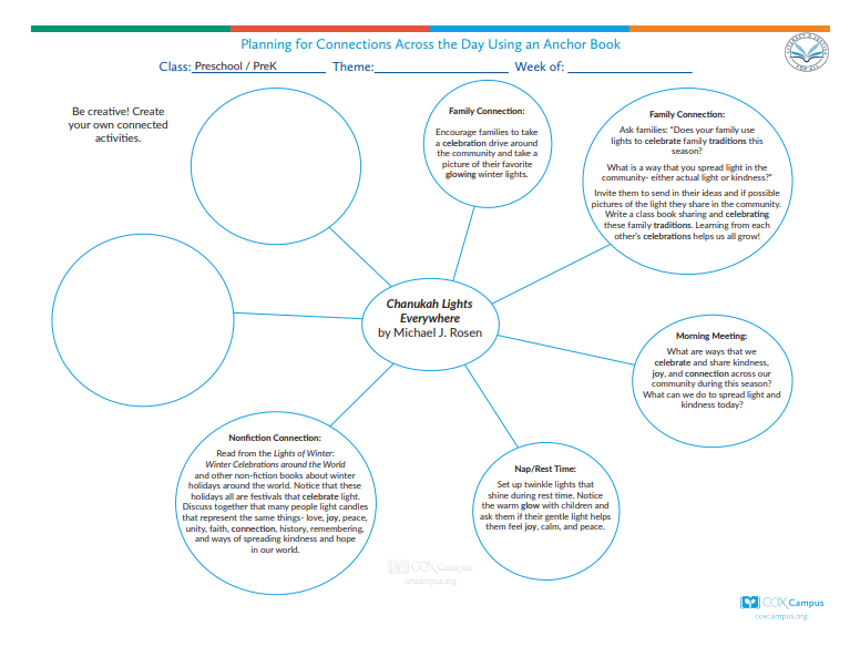 Literacy & Justice: Chanukah Lights Everywhere Bubble Map (Preschoolers) -Holidays and Celebrations Theme