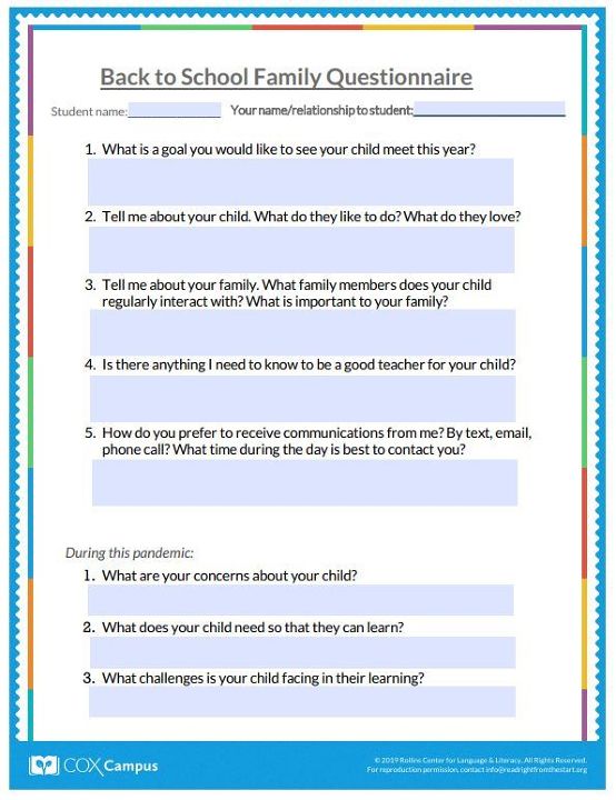 Family Questionnaire in English (fillable PDF) | Resource Library | Cox ...