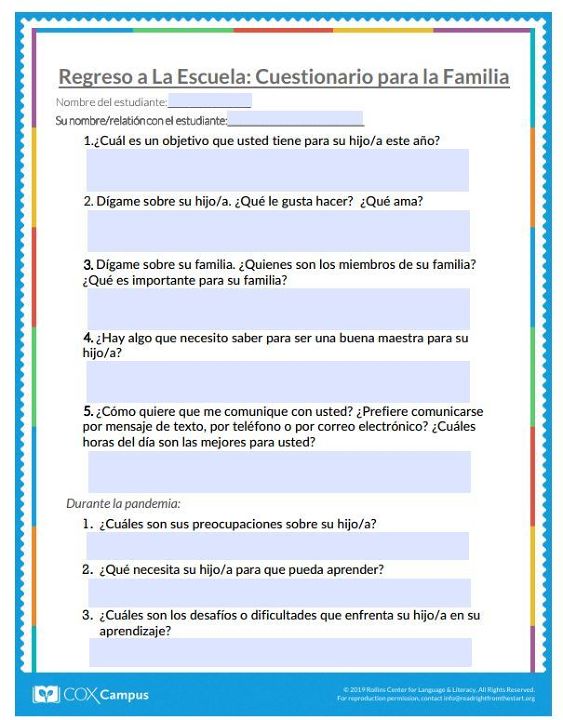 Family Questionnaire in Spanish (fillable PDF)