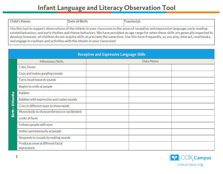 Infant Language and Literacy Observation Tool | Resource Library | Cox ...