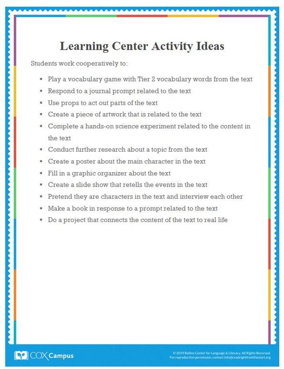 Learning Center Activity Ideas