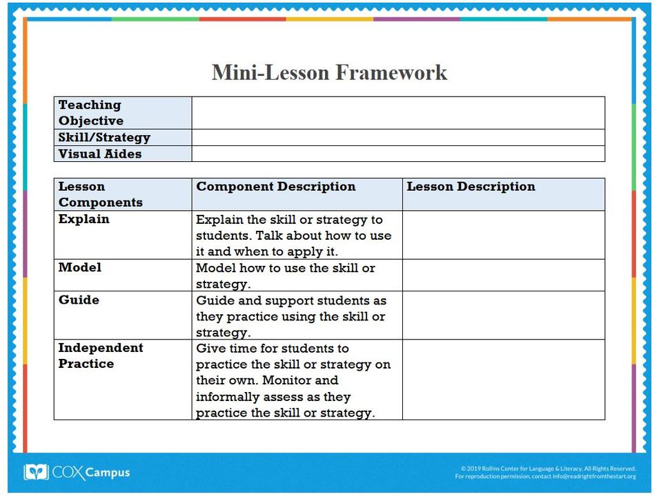 Mini-Lesson Framework | Resource Library | Cox Campus