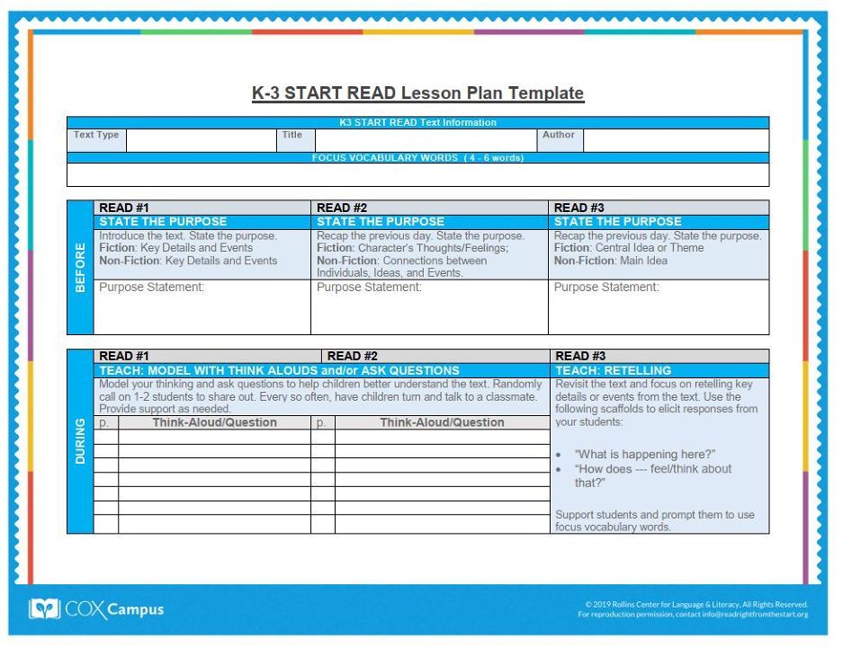 K-3 START Read Lesson Plan Template