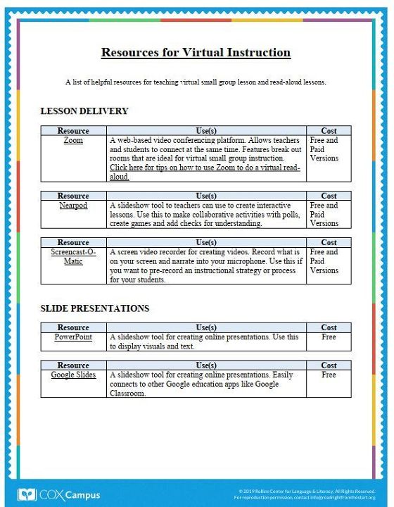 Resources for Virtual Instruction