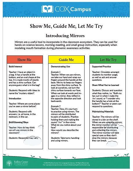 Show Me, Guide Me, Let Me Try Sample Lesson Plan