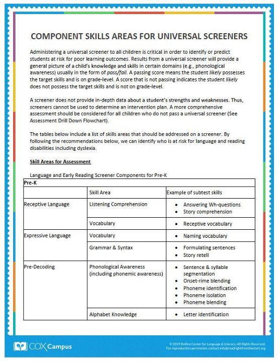 Universal Screener Component Skills