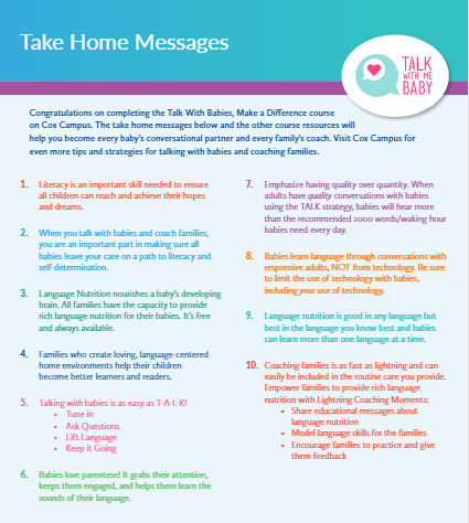TWMB@Birthing Centers Take Away Messages for Staff