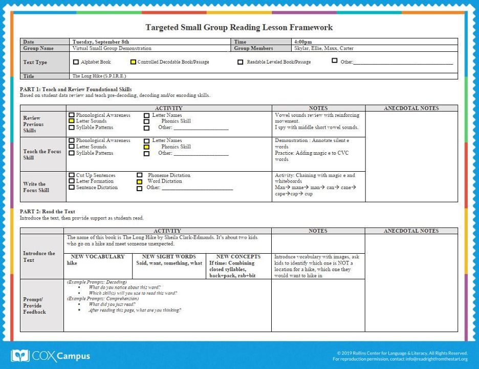 Lesson Plan for Virtual Small Group Demonstration Videos